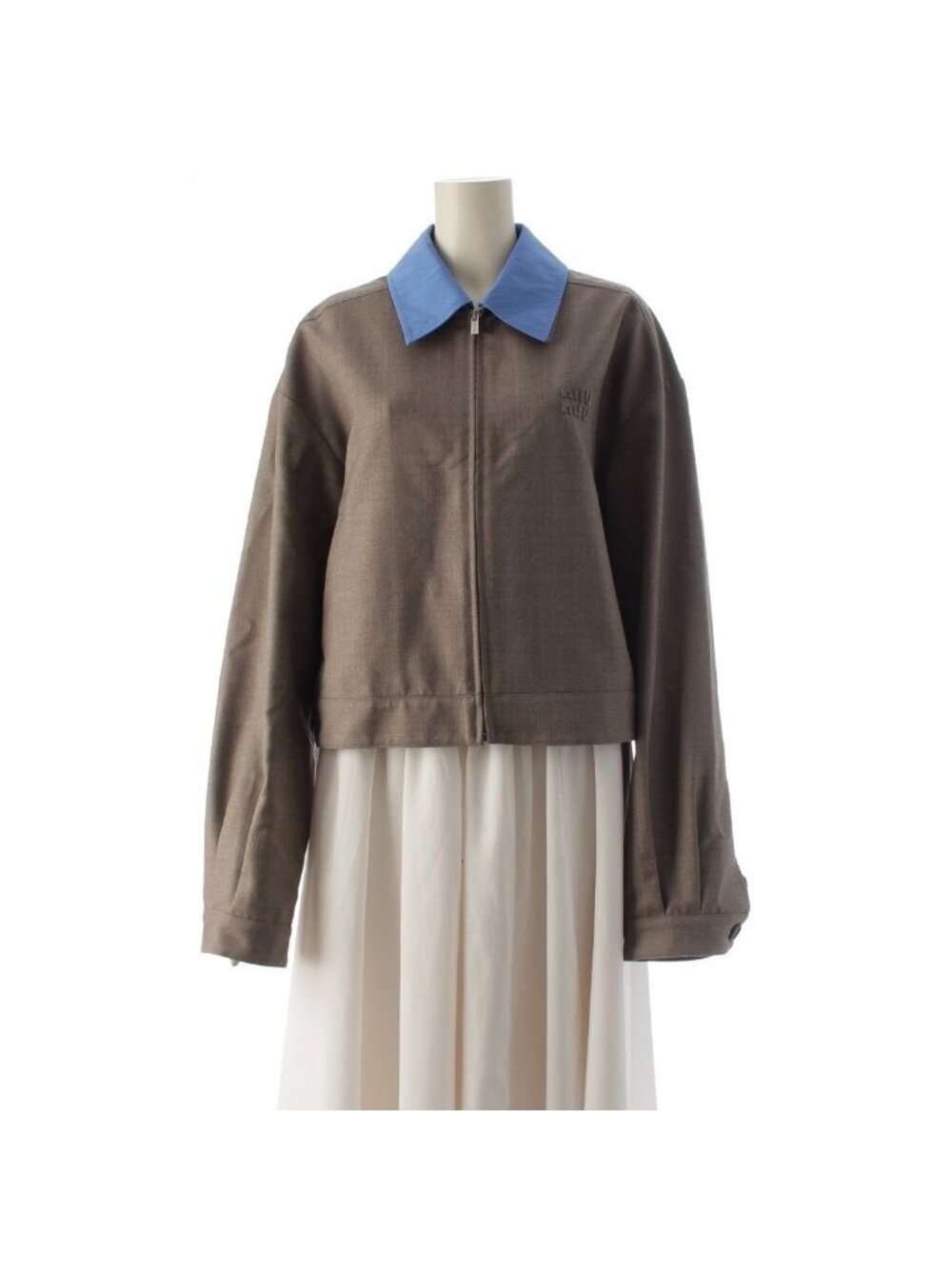 Miu Miu Fake Layered Yeard Zip Up Jacket Ecru Gray Blue 40